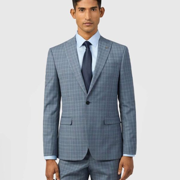 Ted Baker Slim Fit Wool Rich Check Blazer Blue Mix