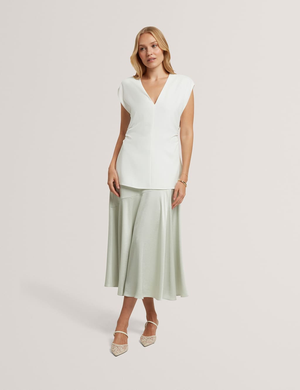 Ted Baker Diagonal Seam Midi Slip Skirt Light Green