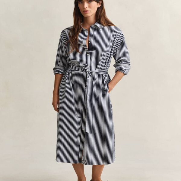 GANT Pure Cotton Poplin Striped Midi Shirt Dress Blue