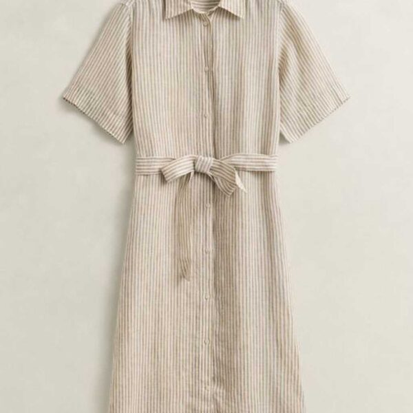 GANT Pure Linen Striped Midi Shirt Dress Beige