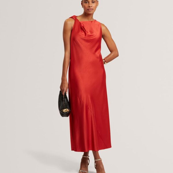Ted Baker Twist Shoulder Midi Slip Dress Red
