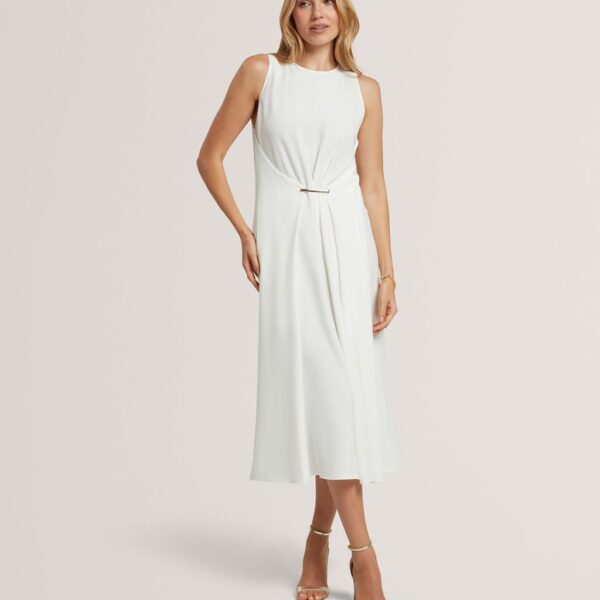 Ted Baker High Neck Bar Detail Midi Dress Ivory