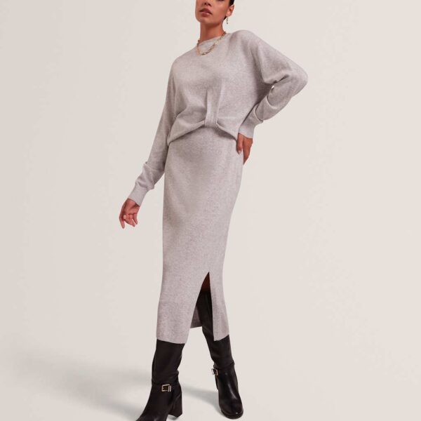 Ted Baker Wool Blend Twist Front Midaxi Jumper Dress Grey Marl