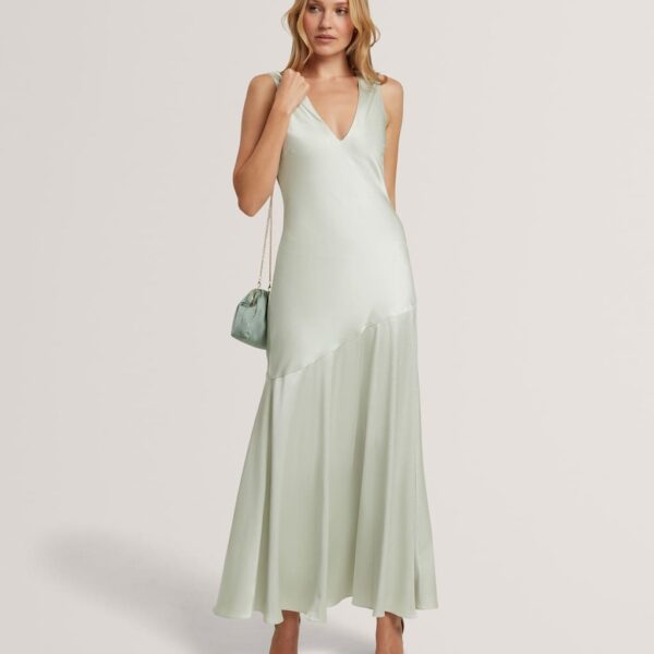 Ted Baker V-Neck Diagonal Seam Maxi Slip Dress Green