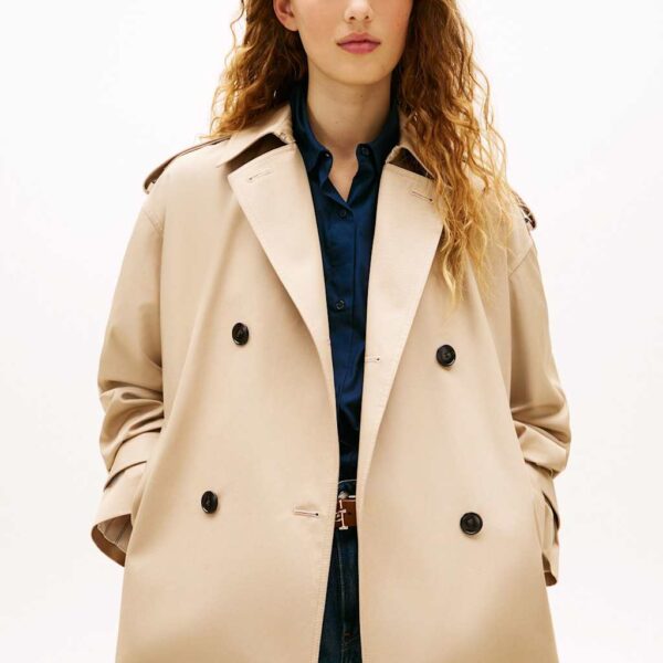 Tommy Hilfiger Pure Cotton Short Trench Coat Beige