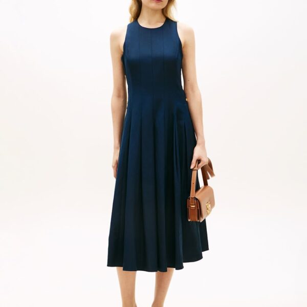 Tommy Hilfiger Linen Blend Midi Skater Dress Navy