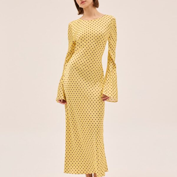 Kitri Polka Dot Slash Neck Midaxi Column Dress Yellow Mix