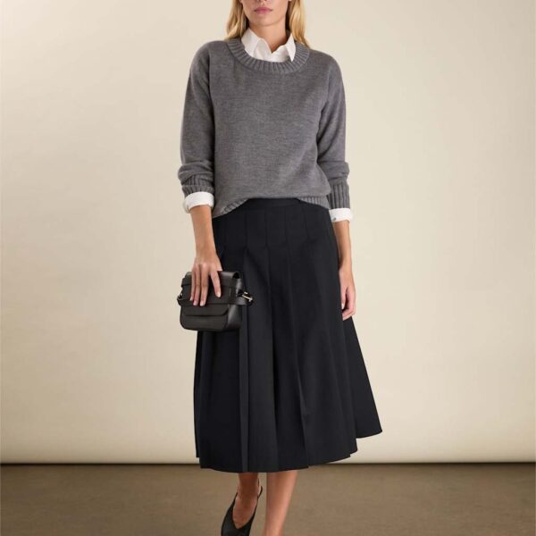 BAUKJEN Wool Blend Pleated Midi A-Line Skirt Black