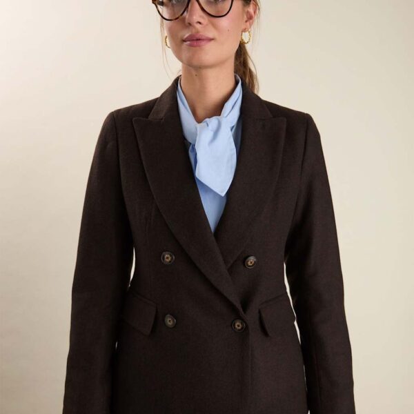 BAUKJEN Wool Rich Tailored Double Breasted Blazer Dark Brown