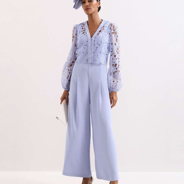 Phase Eight Lace Long Sleeve Jumpsuit Light Blue