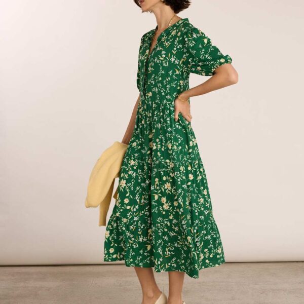 BAUKJEN Floral Midi Tea Dress Emerald