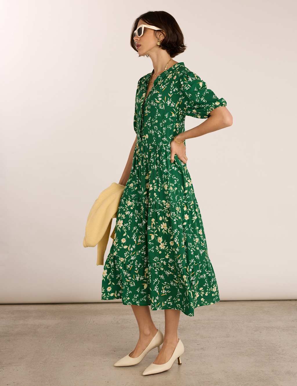 BAUKJEN Floral Midi Tea Dress Emerald