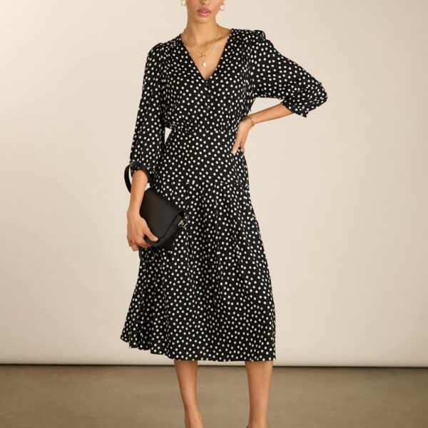 BAUKJEN Polka Dot Midi Tea Dress Black Mix
