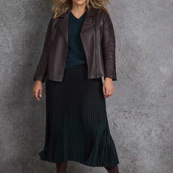 Live Unlimited London Leather Zip Cuff Biker Jacket Brown