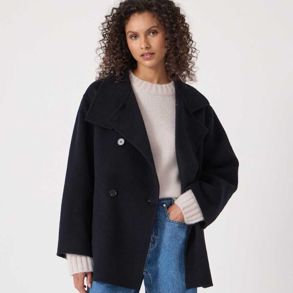 HUSH Pure Wool Belted Peacoat Dark Navy