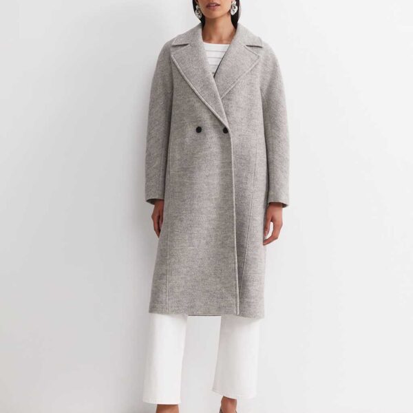 Sportscraft Wool Rich Bouclé Oversized Double Breasted Coat Grey
