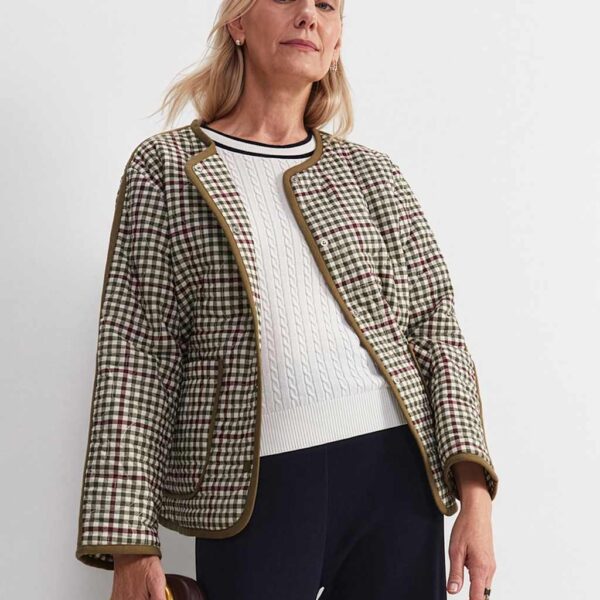Sportscraft Pure Cotton Checked Quilted Relaxed Jacket Multi