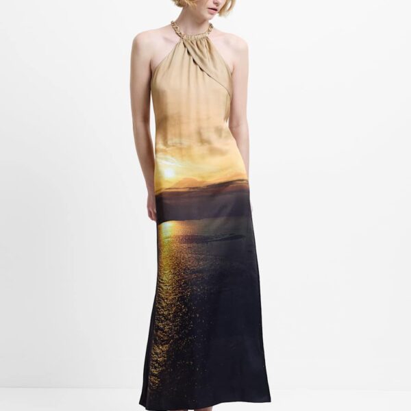 French Connection Satin Printed Halter Neck Midaxi Column Dress Multi