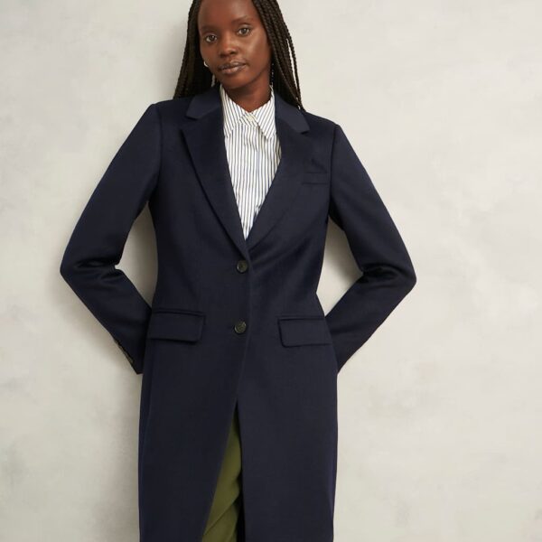 HOBBS Pure Wool Single Breasted Trench Coat Navy