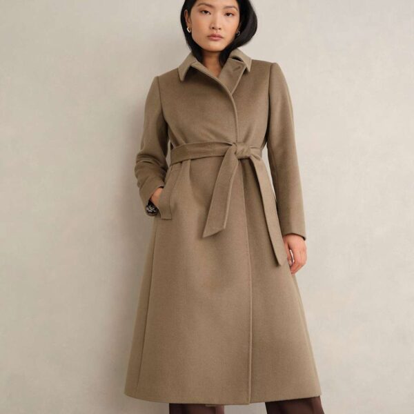 HOBBS Pure Wool Double Breasted Trench Coat Beige