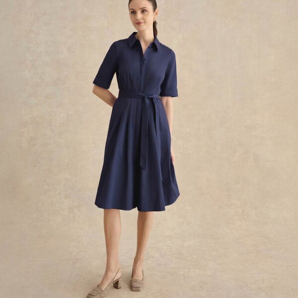 HOBBS Cotton Rich Knee Length Skater Dress Blue