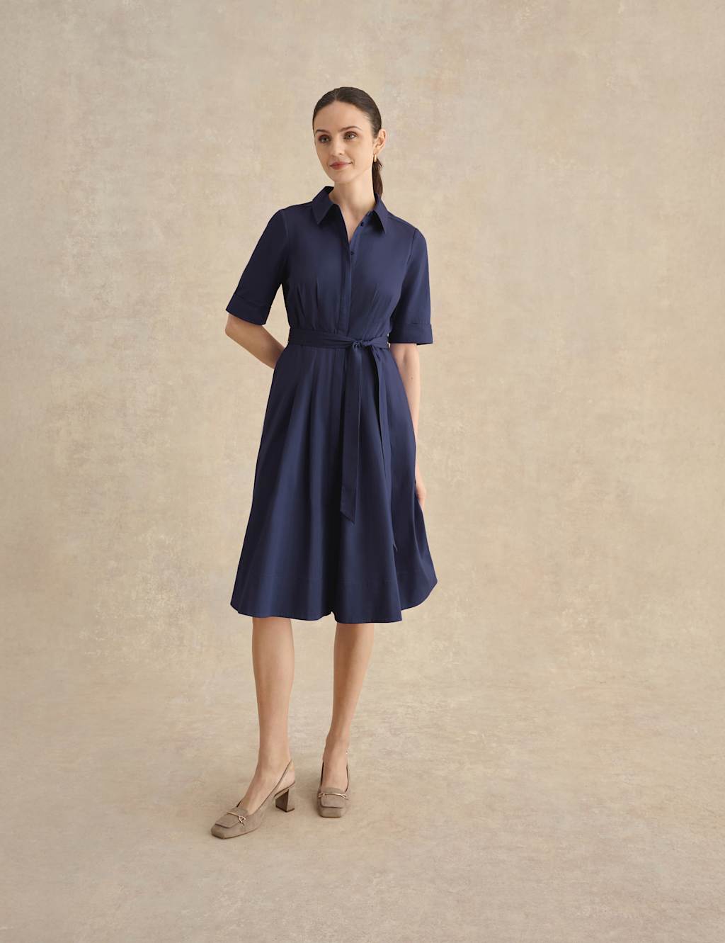 HOBBS Cotton Rich Knee Length Skater Dress Blue