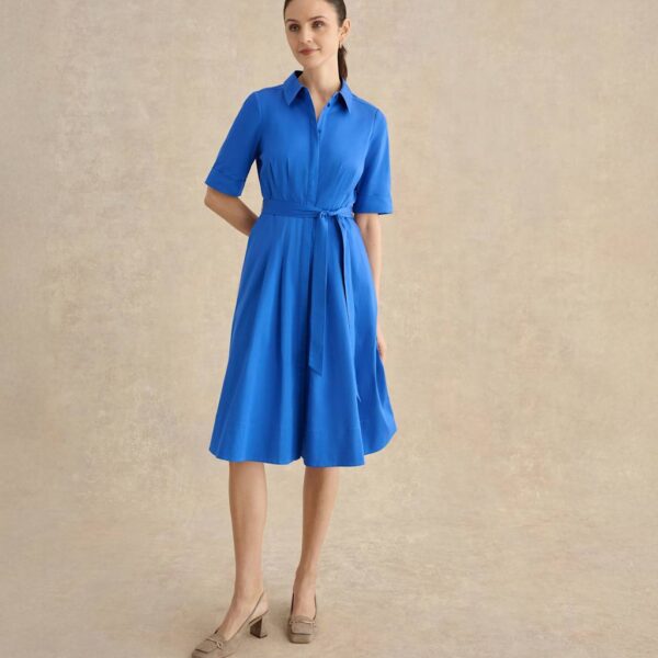 HOBBS Cotton Rich Knee Length Skater Dress Light Blue