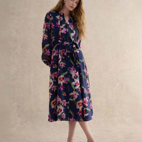 HOBBS Lyocell Rich Floral V-Neck Midi Dress Blue Mix