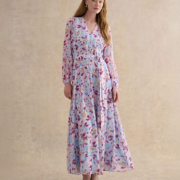 HOBBS Floral V-Neck Maxi Skater Dress Blue Mix
