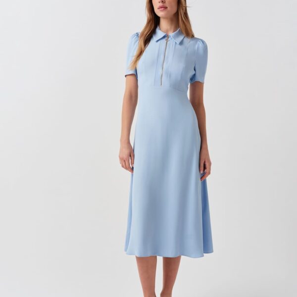Ghost Zip Front Midi Shirt Dress Light Blue