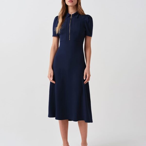 Ghost Zip Front Midi Shirt Dress Navy