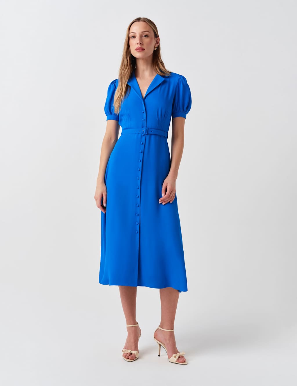 Ghost Crepe Button Through Midi Shirt Dress Blue