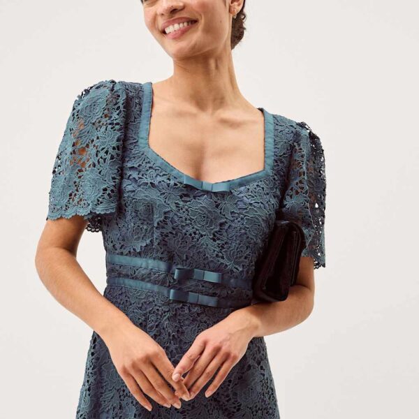Monsoon Lace Square Neck Midi Shift Dress Navy Mix