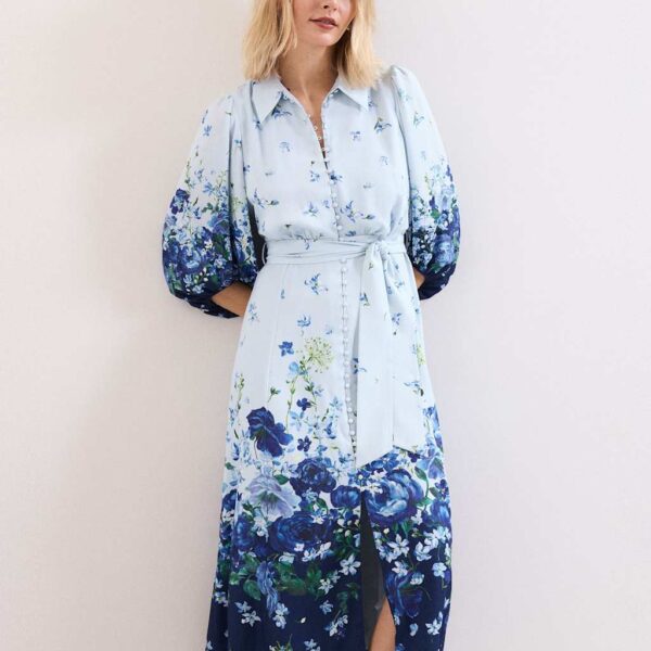 Phase Eight Floral Midaxi Shirt Dress Blue Mix