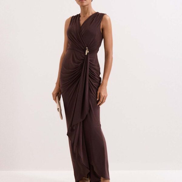 Phase Eight V-Neck Maxi Wrap Dress Brown