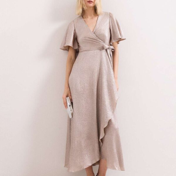 Phase Eight Sparkly V-Neck Maxi Wrap Dress Gold Mix