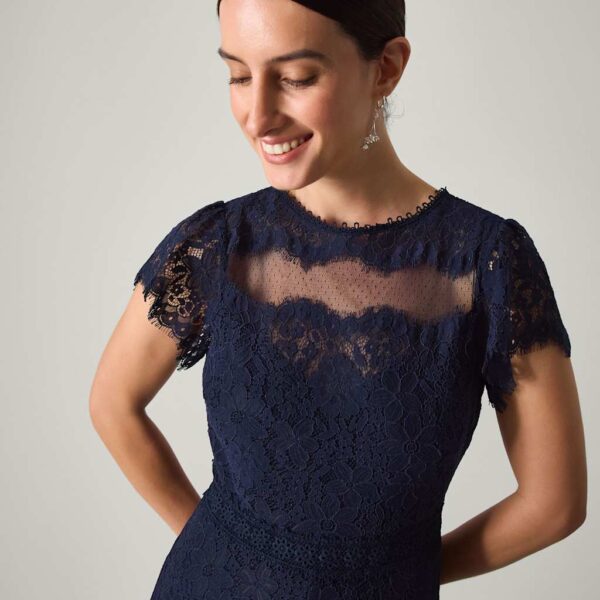 Monsoon Lace Scoop Neck Maxi Skater Dress Navy