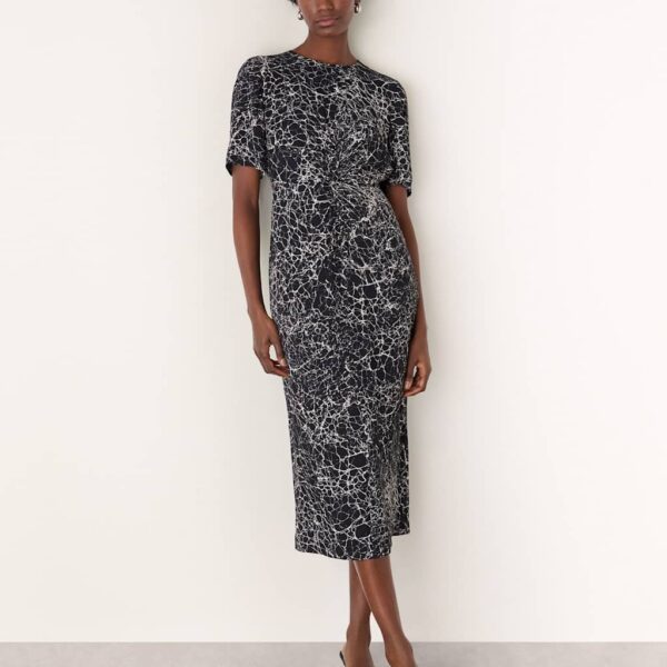 Whistles Crackle Print Twist Front Midi Shift Dress Navy Mix