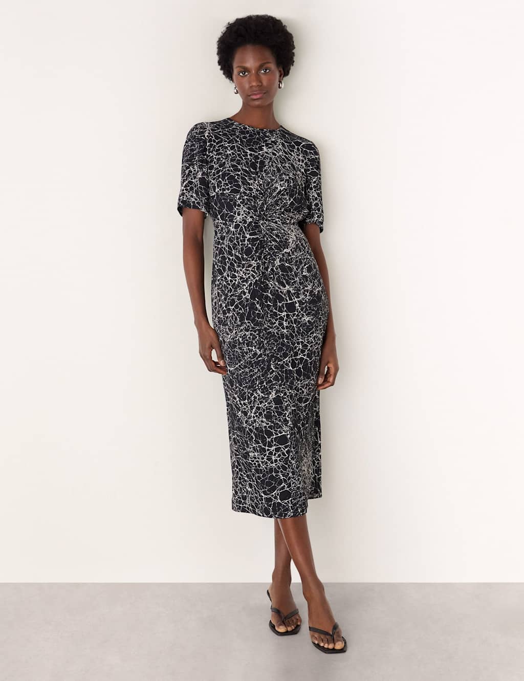 Whistles Crackle Print Twist Front Midi Shift Dress Navy Mix