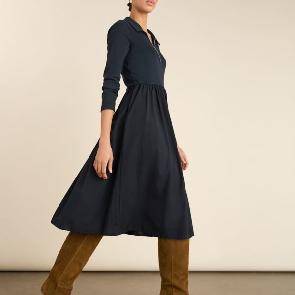 BAUKJEN Pure Cotton Midi Waisted Dress Navy