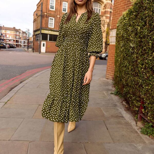 BAUKJEN Animal Print Midi Skater Dress Olive