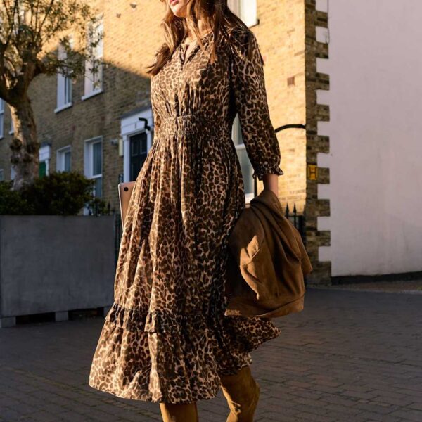 BAUKJEN Animal Print Midi Skater Dress Camel