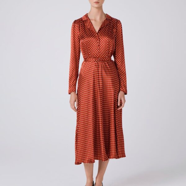 Ghost Polka Dot Collared Midi Tea Dress Red Mix