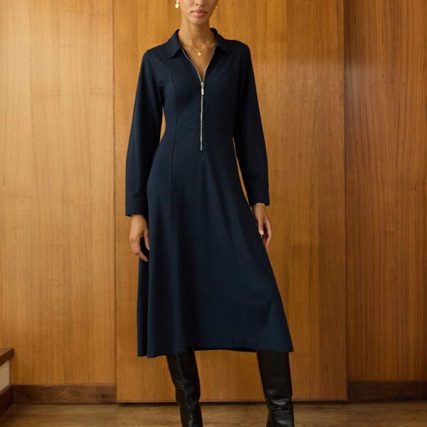 BAUKJEN Zip Neck Midi Shirt Dress Navy