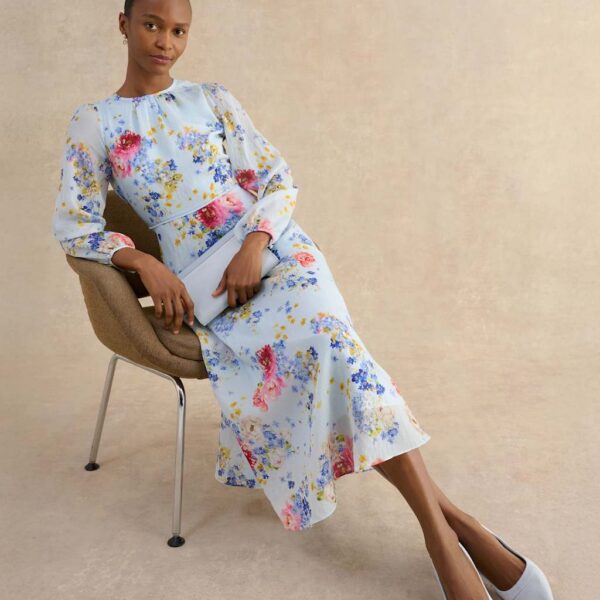 HOBBS Lyocell Rich Floral Midi Skater Dress Blue Mix