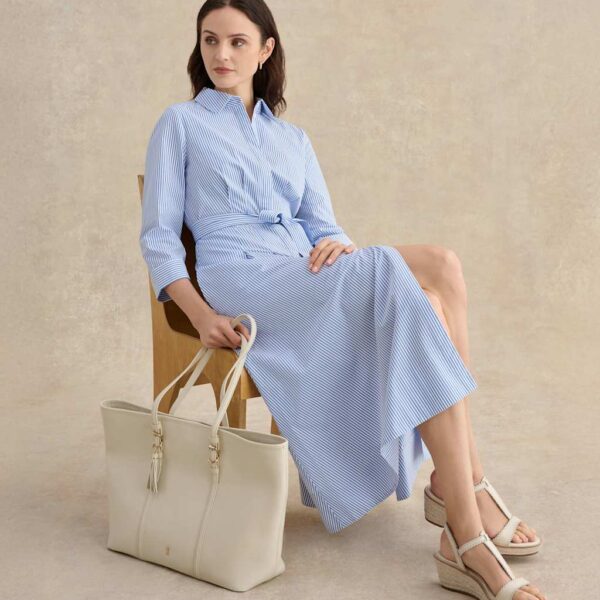 HOBBS Cotton Rich Striped Midi Shirt Dress Blue Mix