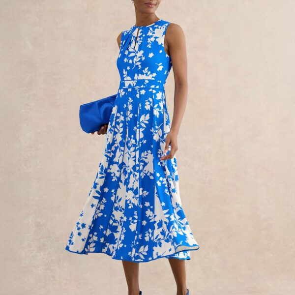 HOBBS Floral Midi Skater Dress Blue Mix