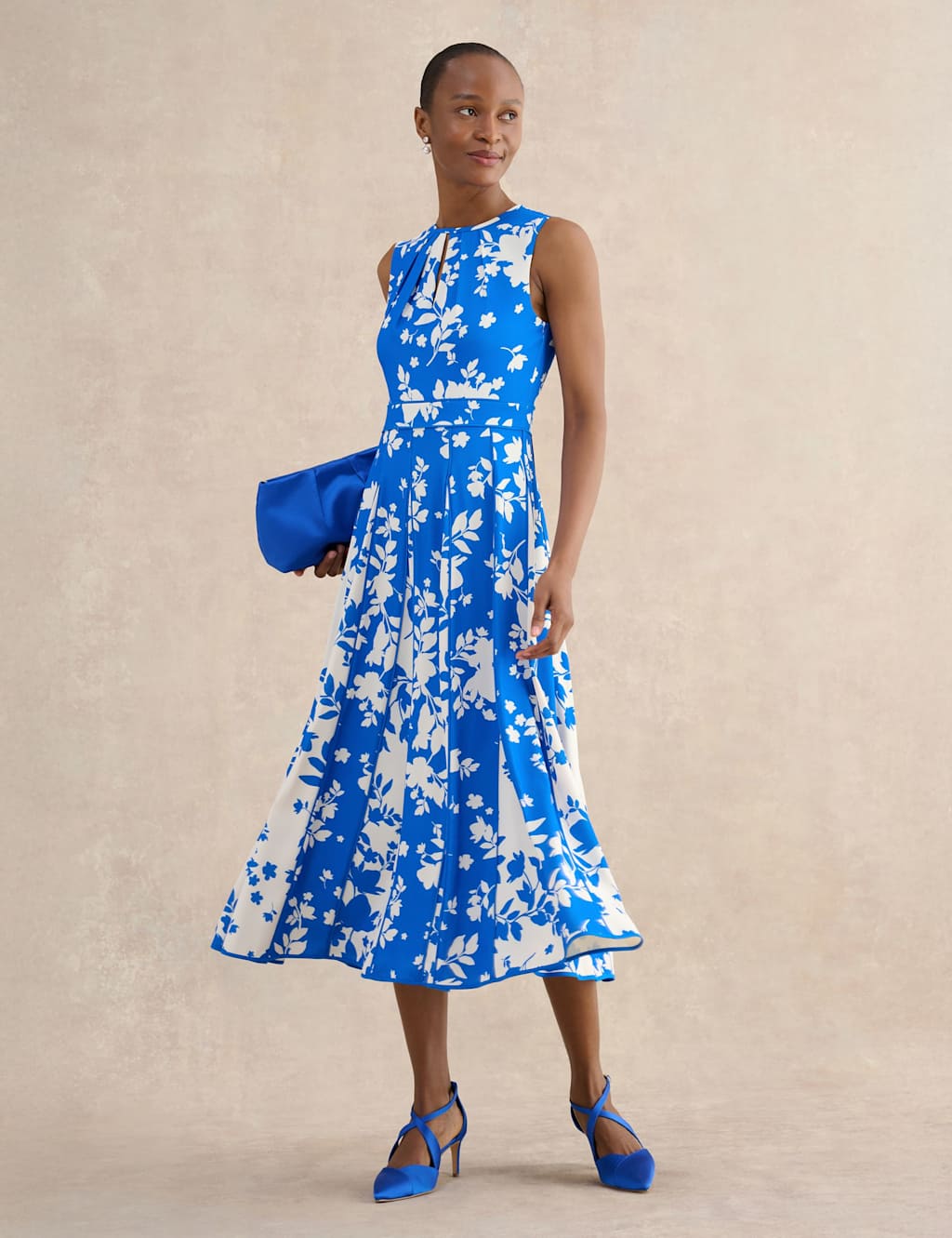 HOBBS Floral Midi Skater Dress Blue Mix