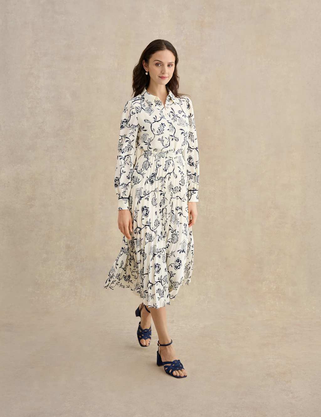 HOBBS Floral Midi Shirt Dress Navy Mix