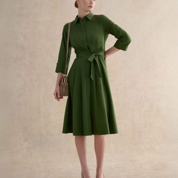 HOBBS Cotton Rich Midi Skater Dress Green